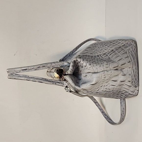 MERCI MARIE Italian Croc Embossed Gray Leather Handbag - Picture 2 of 10